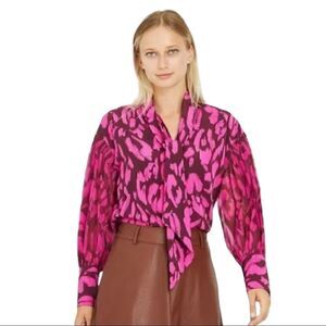 Who What Wear leopard print magenta blouse